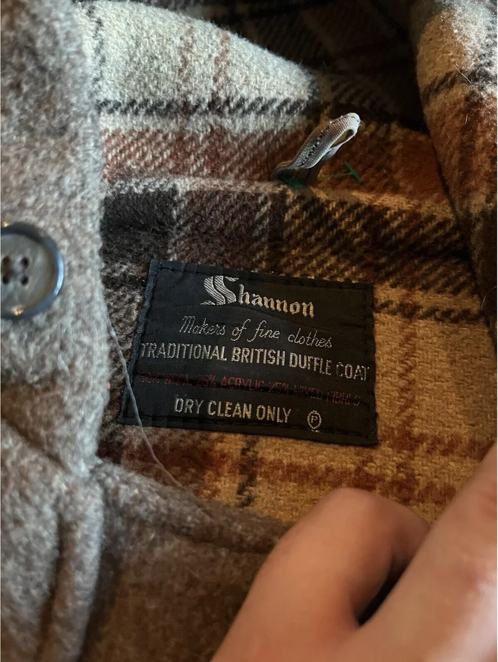 Vintage Shannon Traditional British Duffle Coat Hooded Gray Men’s L Wool